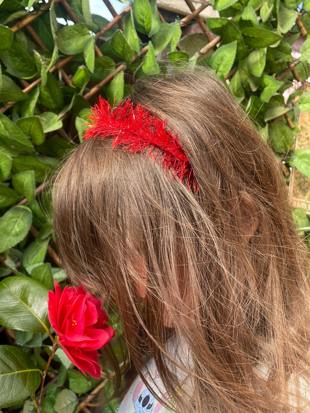Tinsel hairbands. Tinsel headbands. Sparkle headbands. Red headband.