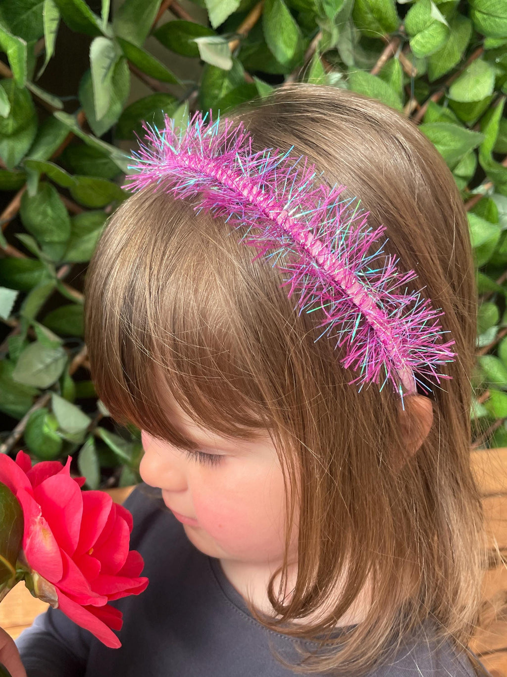 Tinsel hairbands. Tinsel headbands. Sparkle headbands. Pink headband.