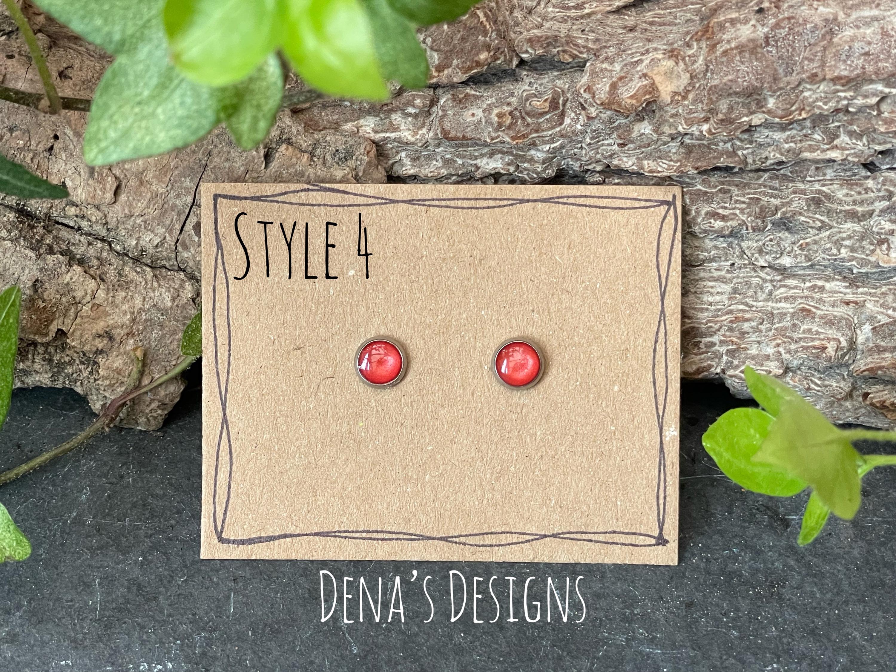 Coloured stud earrings. Stainless steel earrings.